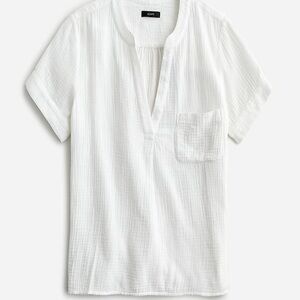 J, Crew V-neck double-gauze popover, Short sleeve, White, Medium